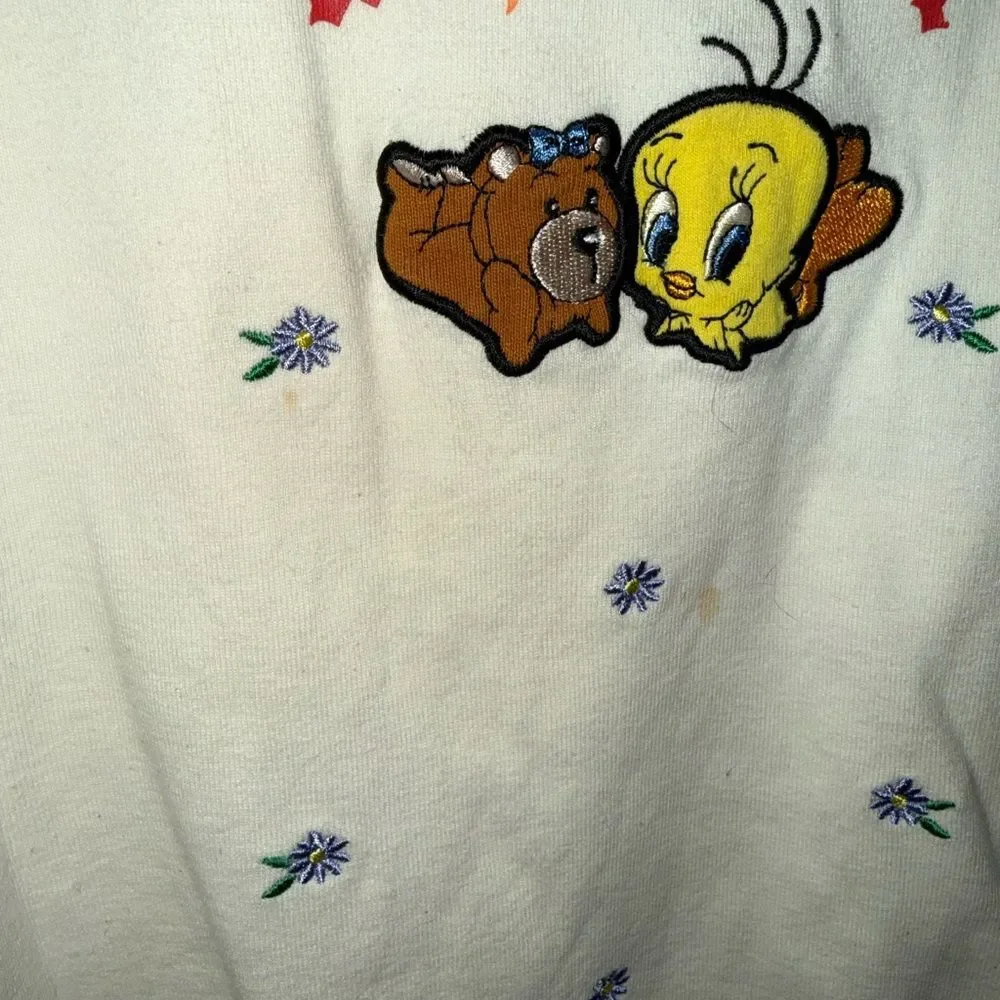 Teddy Fresh Looney Tunes Cream Tee with Bear and Tweety Bird Design *stained* - Picture 4 of 5